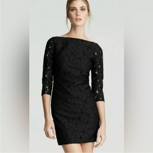 Diane Von Furstenberg Sarita Floral Lace Black Silk Blend Dress, size 6
